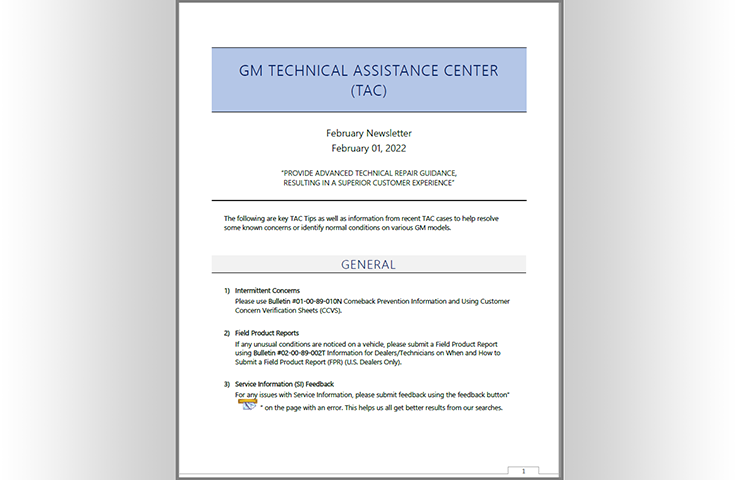 New Service Newsletter from the Experts at GM TAC