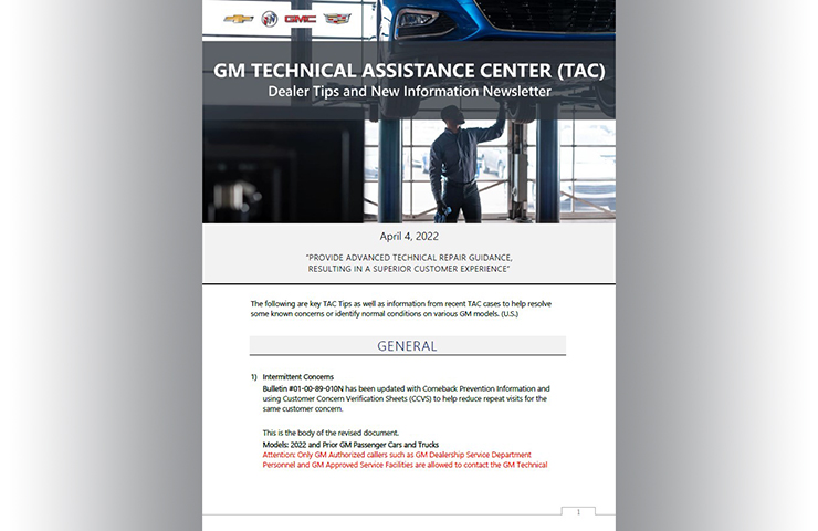 April Service Newsletter from the Experts at GM TAC