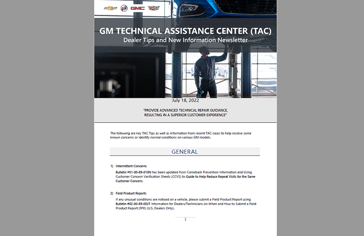 July Service Newsletter from the Experts at GM TAC