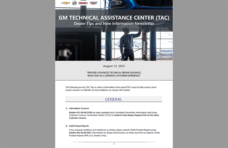 August Service Newsletter from the Experts at GM TAC