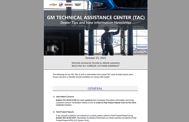 October Service Newsletter from the Experts at GM TAC