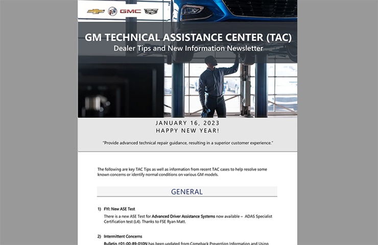 January Service Newsletter from the Experts at GM TAC