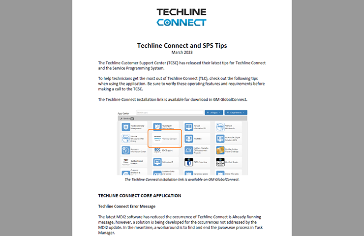 Mise à jour des conseils pour Techline Connect