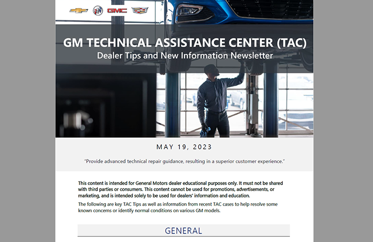 May Service Newsletter from the Experts at GM TAC
