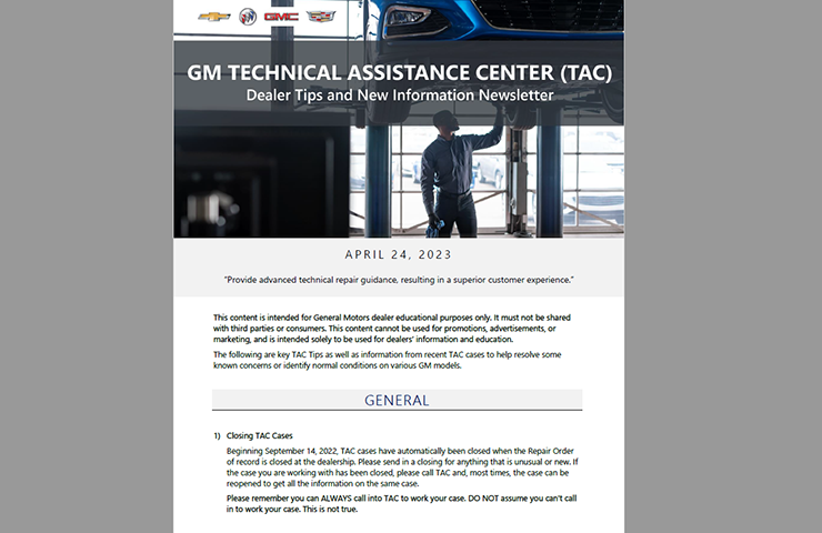 April Service Newsletter from the Experts at GM TAC