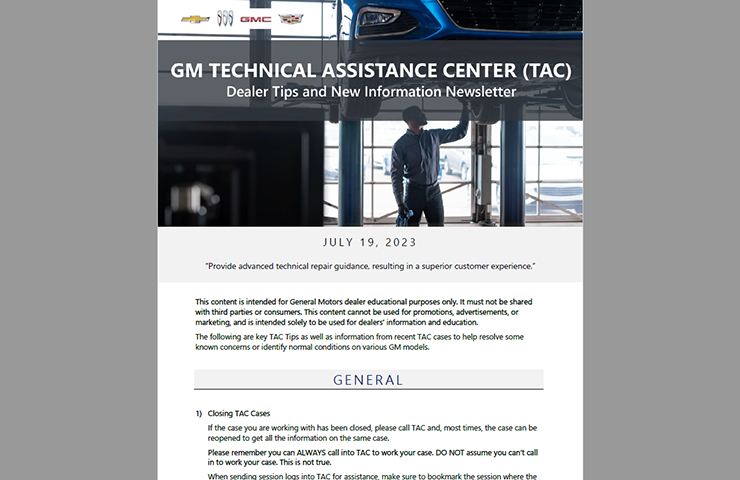 July Service Newsletter from the Experts at GM TAC