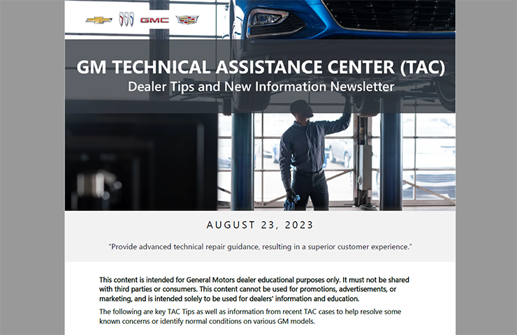 August Service Newsletter from the Experts at GM TAC