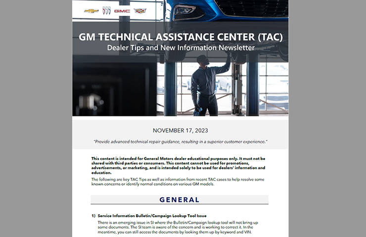 November Service Newsletter from the Experts at GM TAC