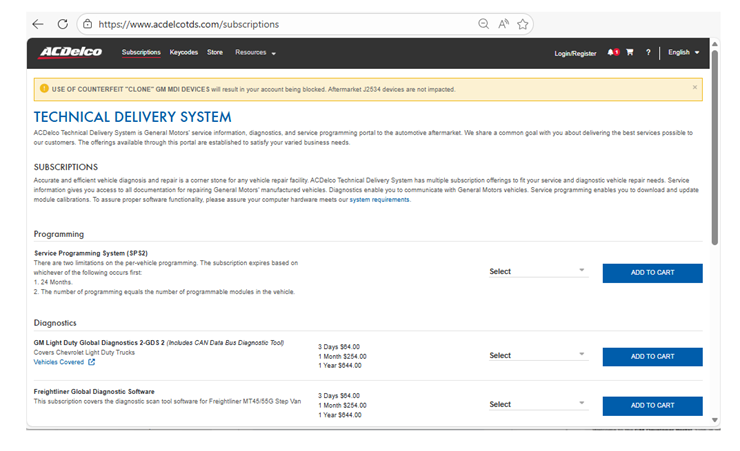 ACDelco TDS Authentication Update