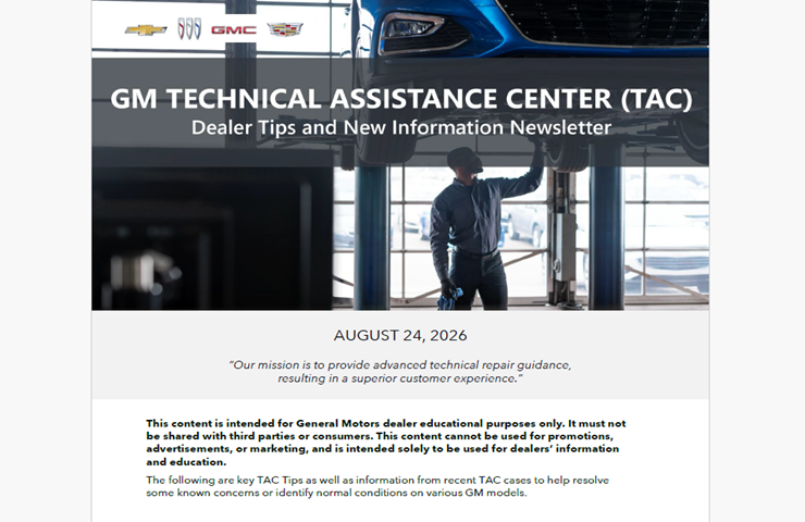 August Service Newsletter from the Experts at GM TAC